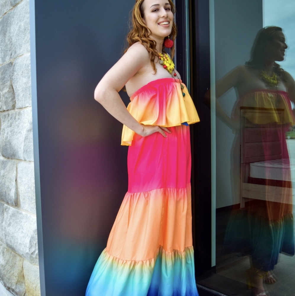 NWT Rainbow Ombre Boho Maxi Summer Dress S: Sm-Med - Picture 8 of 14